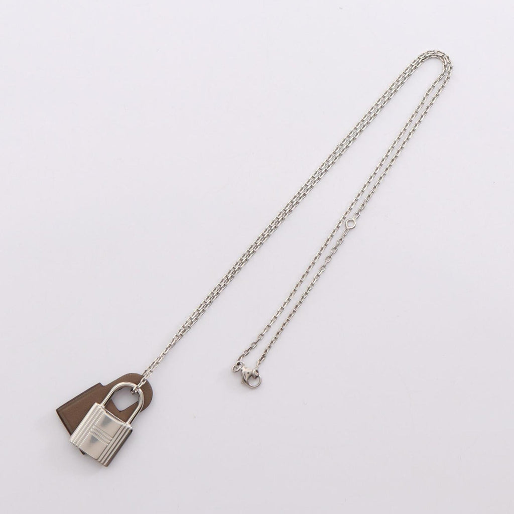 Kelly Pendant Necklace Metal and Swift Leather
