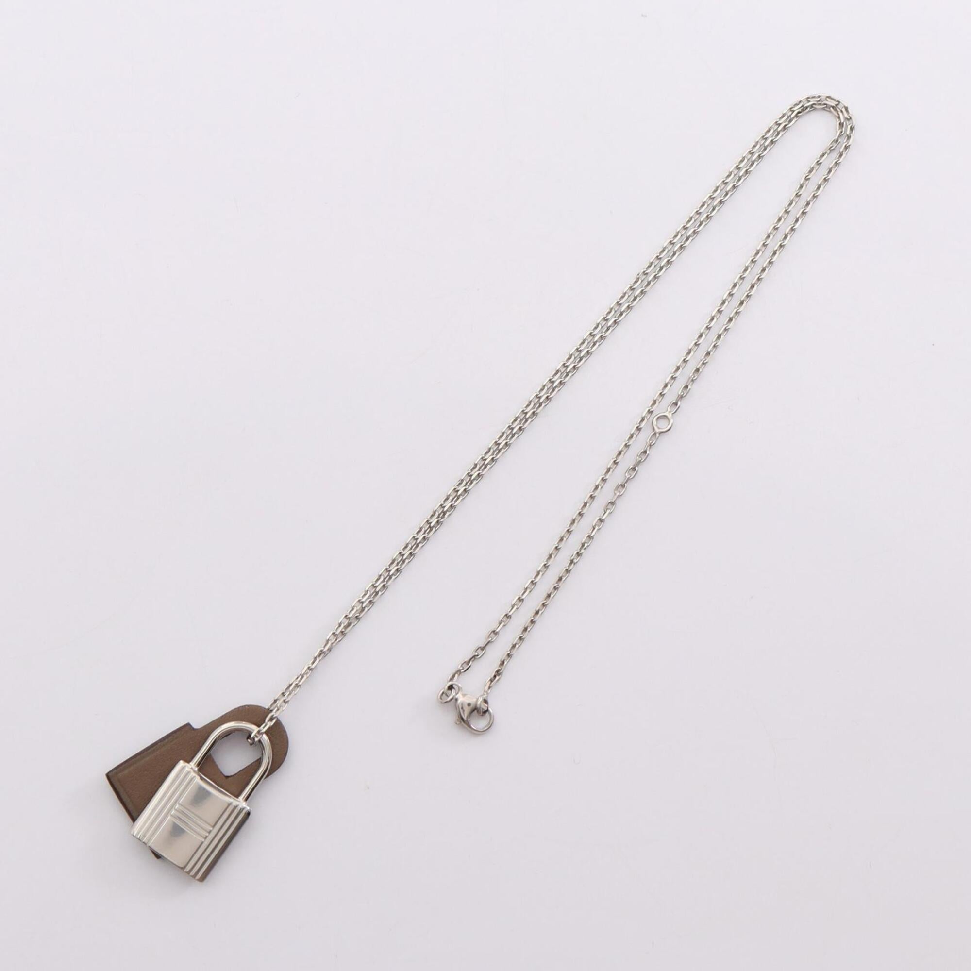 Kelly Pendant Necklace Metal and Swift Leather