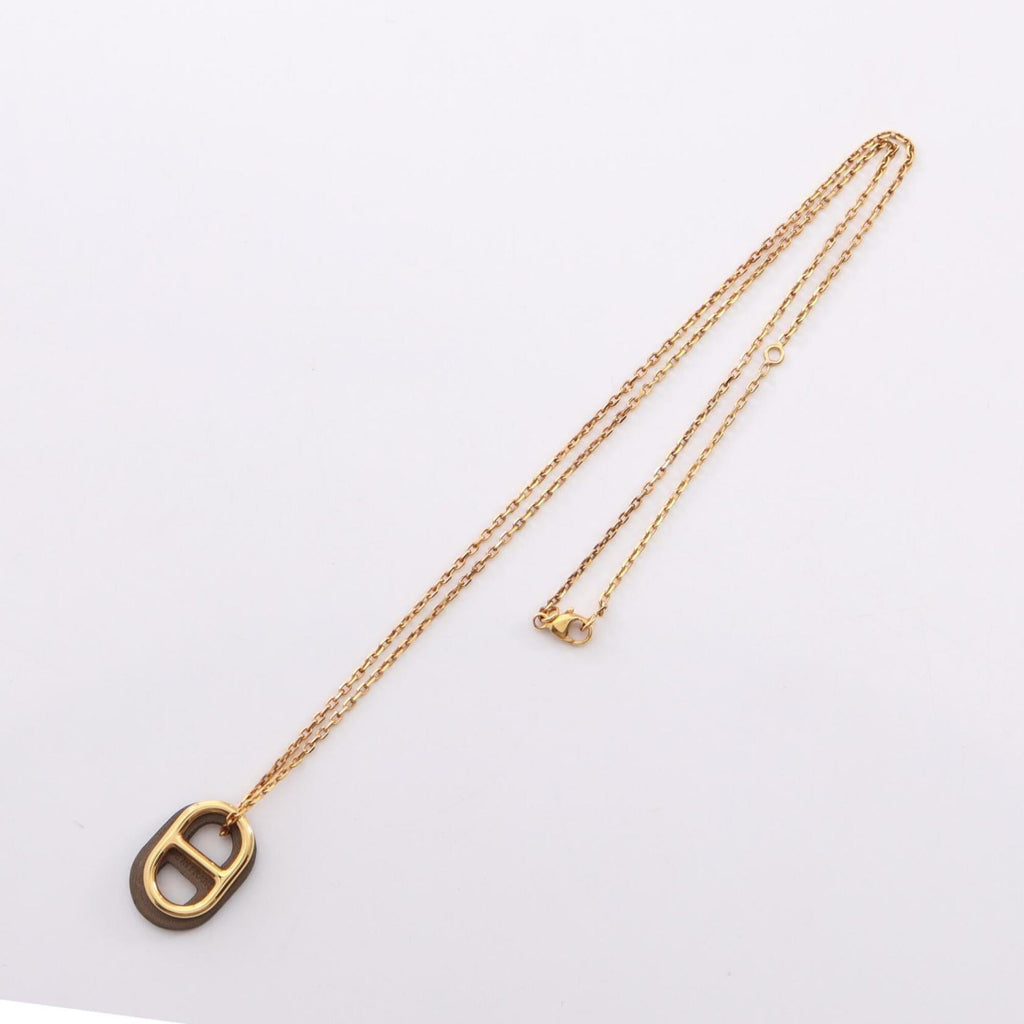 O'Maillon Chaine d'Ancre Etoupe Pendant Necklace Swift Leather Gold and Gray