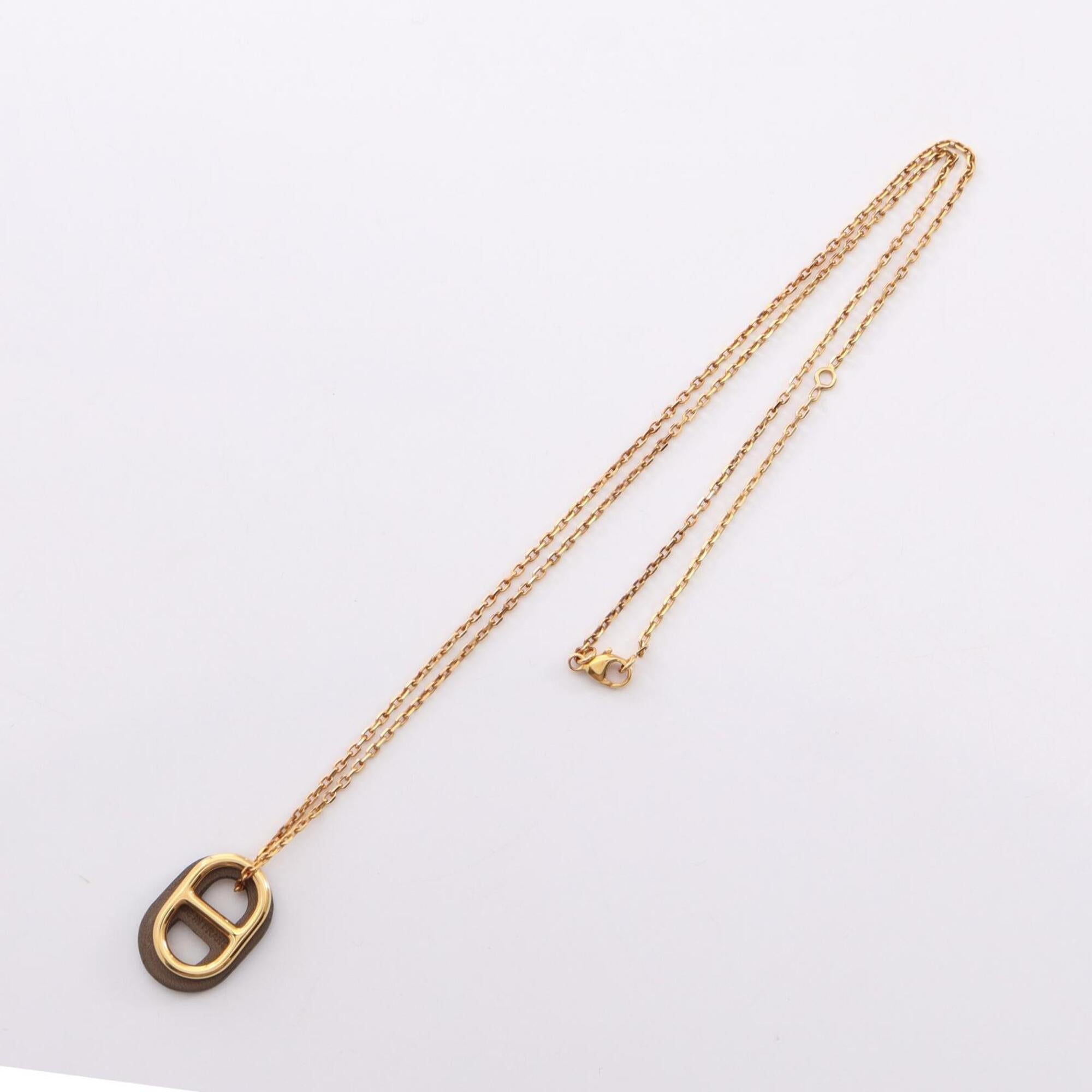 O'Maillon Chaine d'Ancre Etoupe Pendant Necklace Swift Leather Gold and Gray
