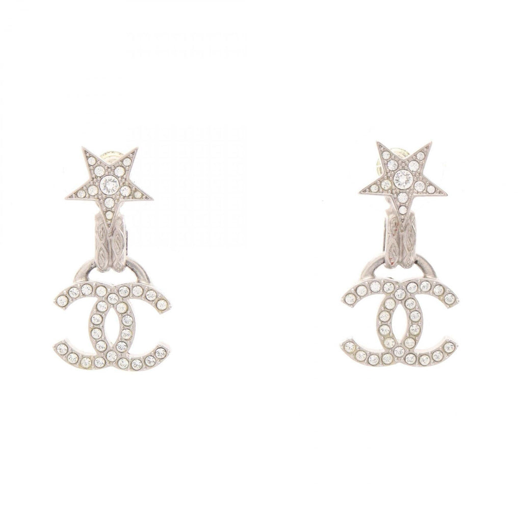 CC Logo Star Earrings Silver-Tone Metal