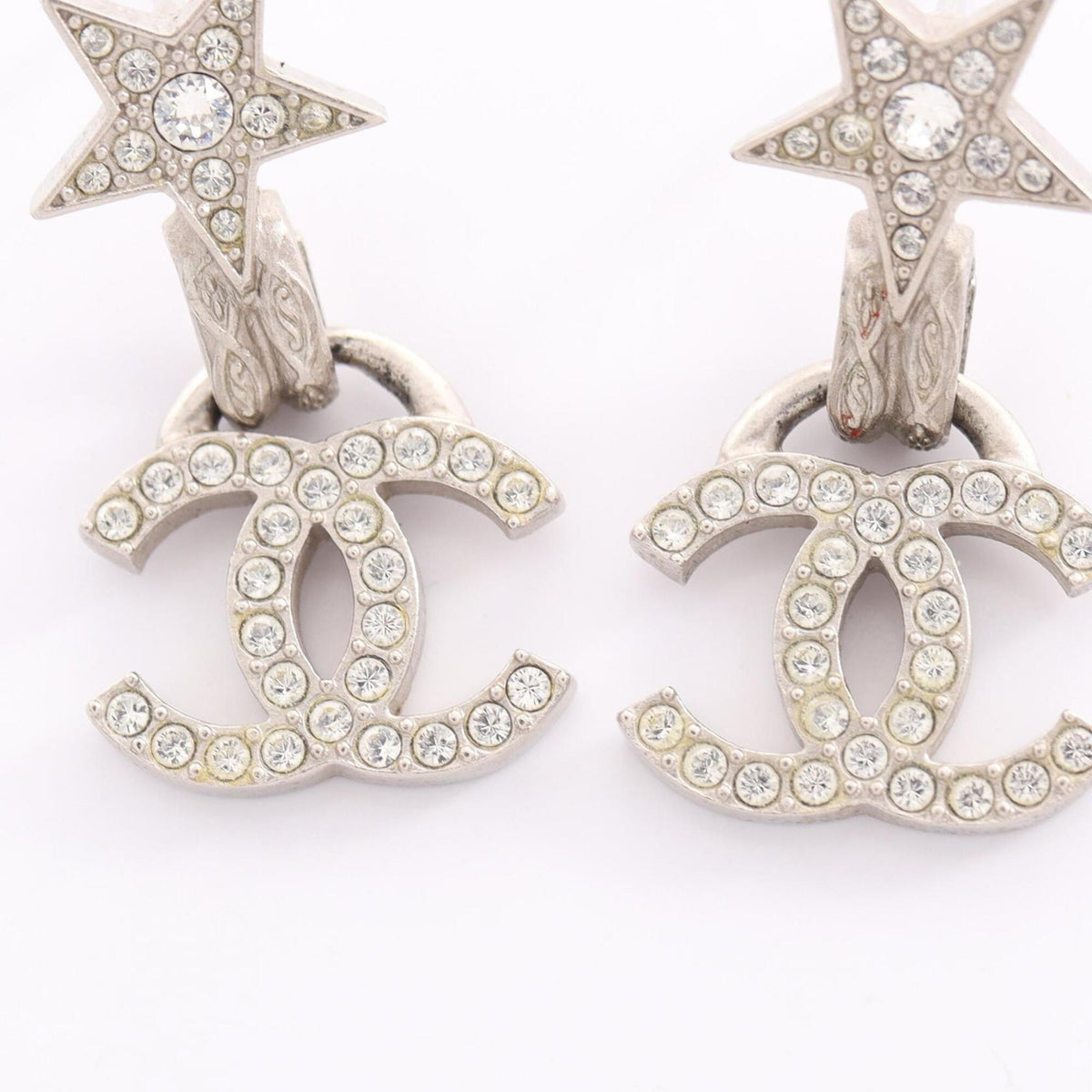 CC Logo Star Earrings Silver-Tone Metal