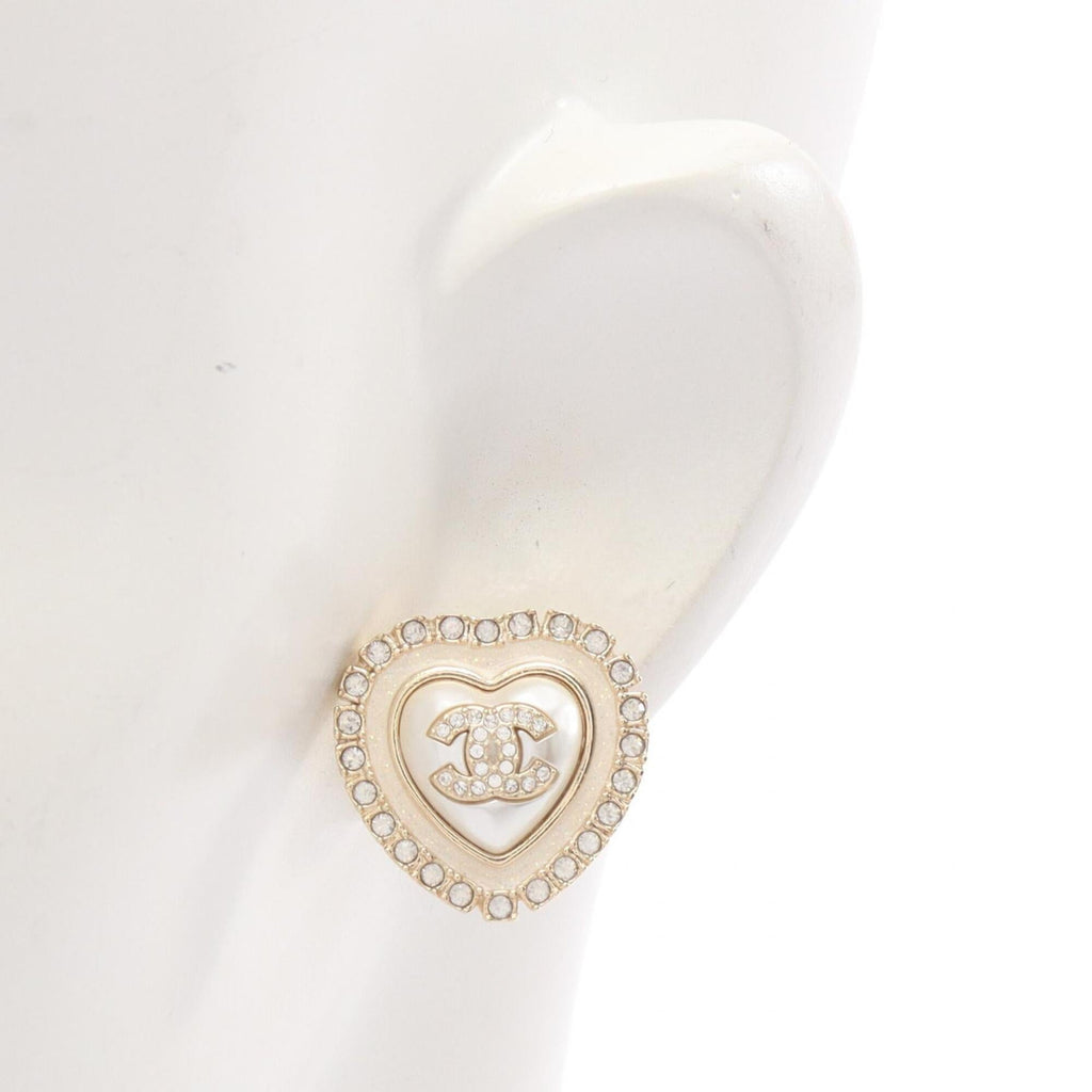 CC Logo Heart Earrings Metal Gold-Tone Metal