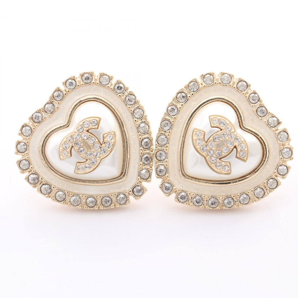 CC Logo Heart Earrings Metal Gold-Tone Metal