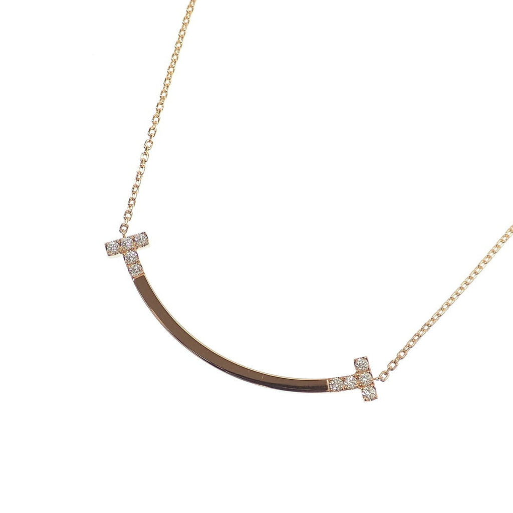 T Smile Pendant Necklace 18K Rose Gold with Diamonds