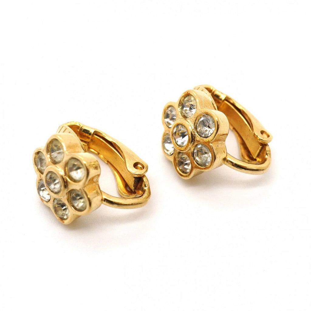 Rhinestone Clip-On Earrings Gold and Rhinestone
