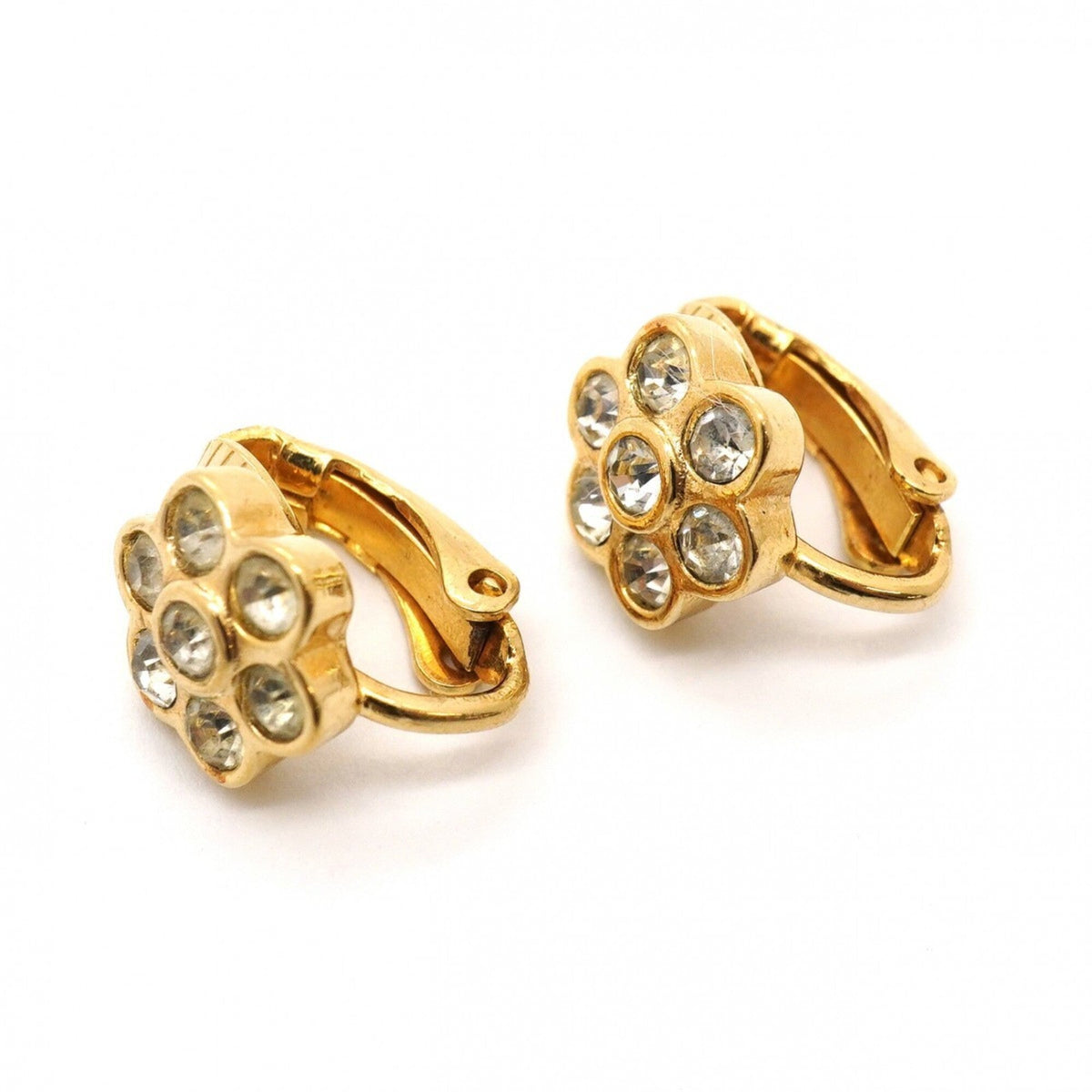 Rhinestone Clip-On Earrings Gold and Rhinestone