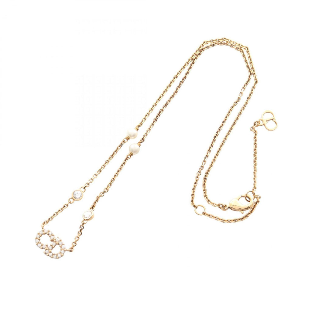 Pendant Necklace Artificial Pearl and Gold and Rhinestone
