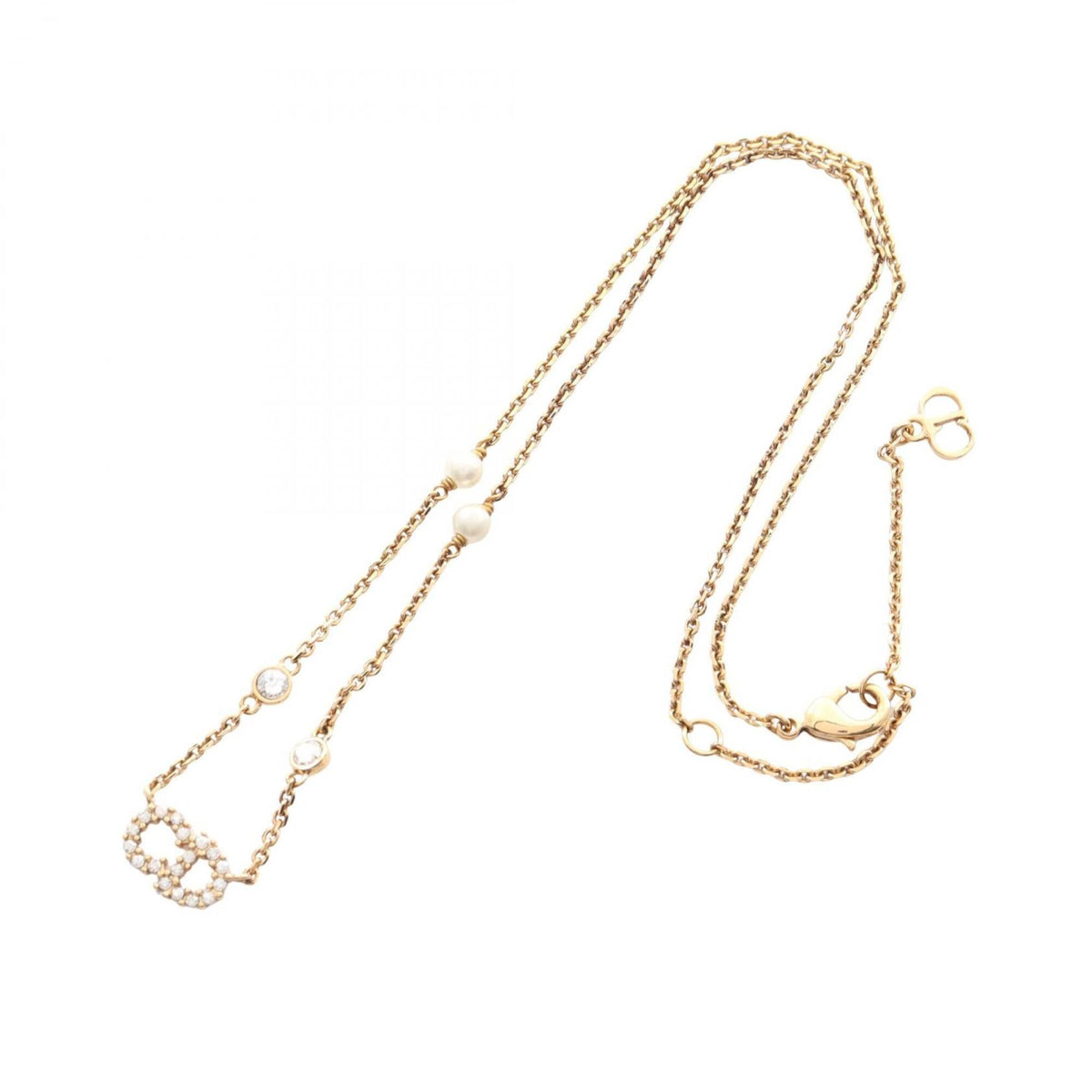 Pendant Necklace Artificial Pearl and Gold and Rhinestone