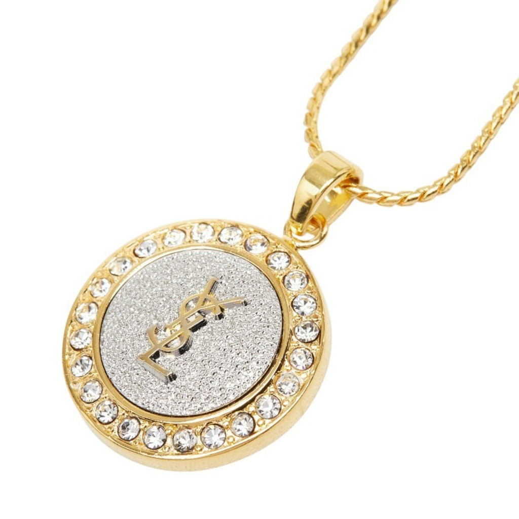 YSL Pendant Necklace Gold and Silver Plated Rhinestone