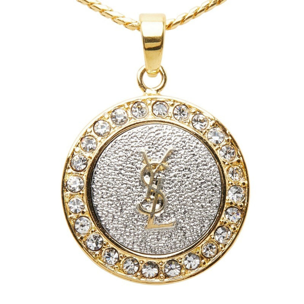 YSL Pendant Necklace Gold and Silver Plated Rhinestone