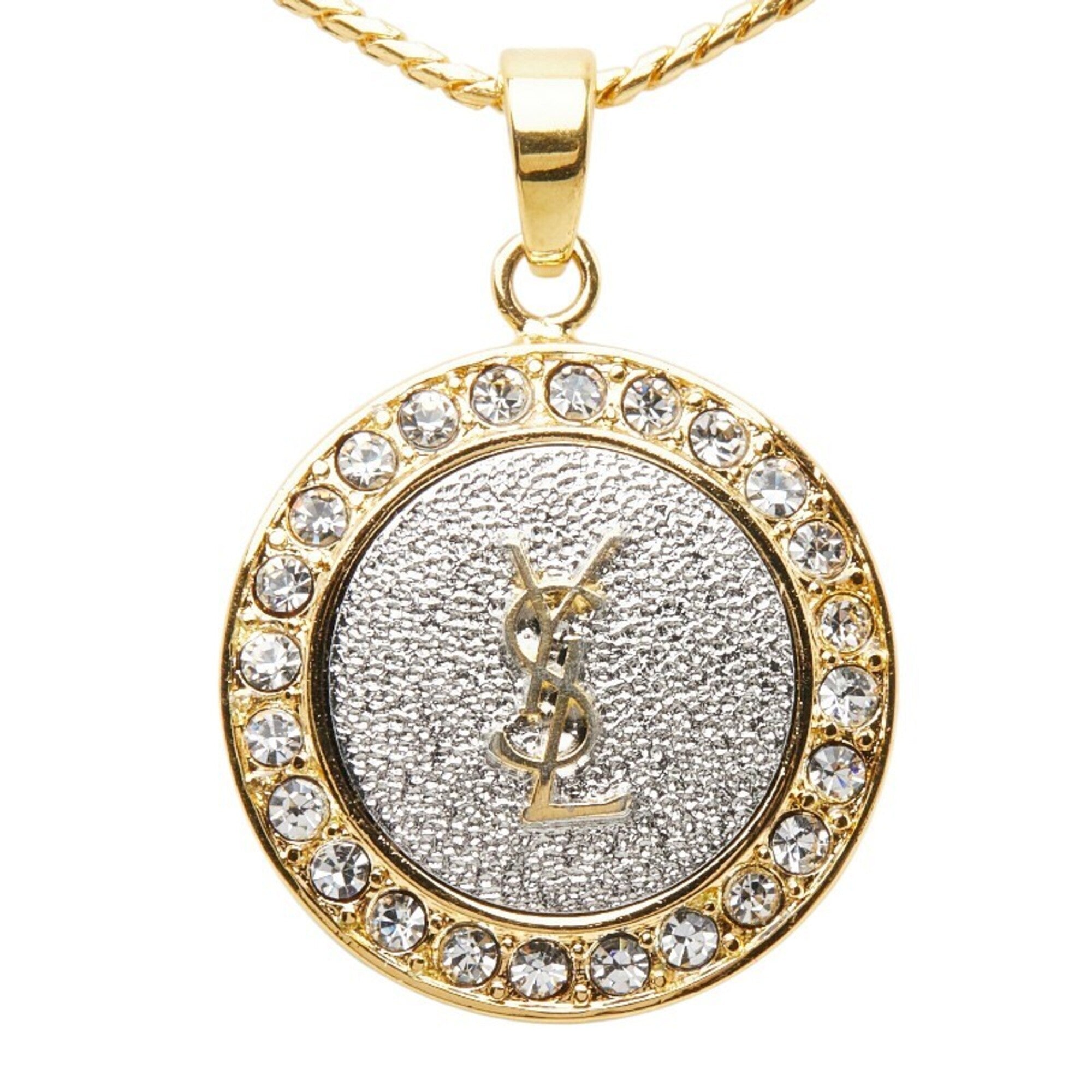 YSL Pendant Necklace Gold and Silver Plated Rhinestone