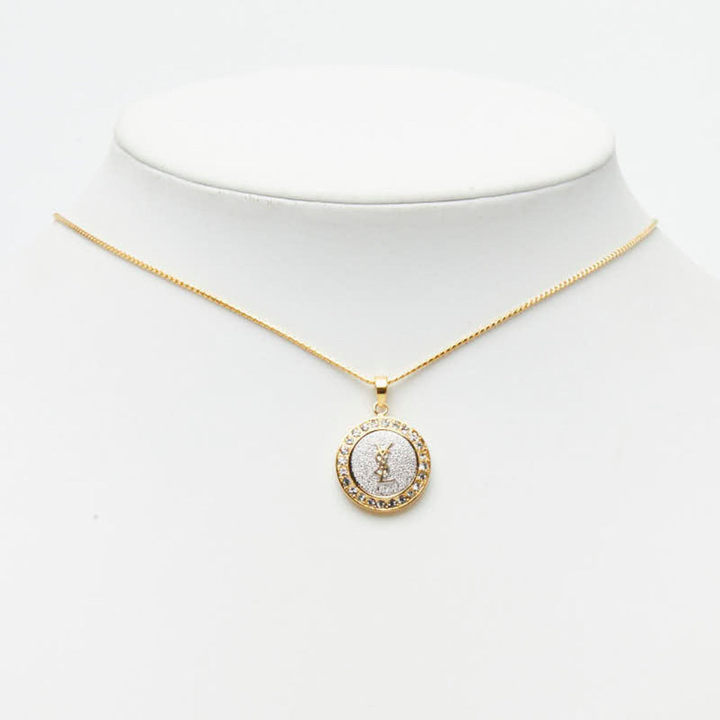 YSL Pendant Necklace Gold and Silver Plated Rhinestone