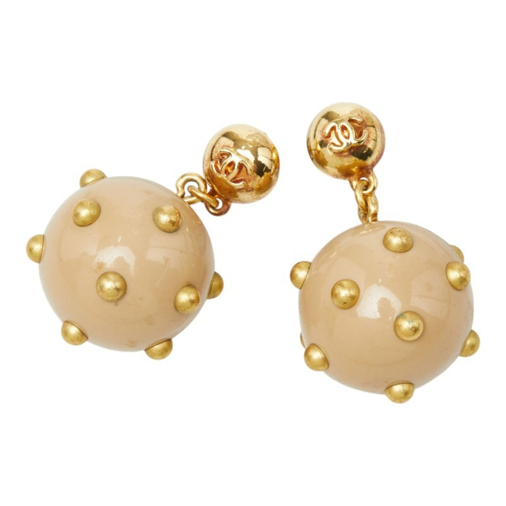 CC Logo Stud Ball Earrings Gold-Tone Metal