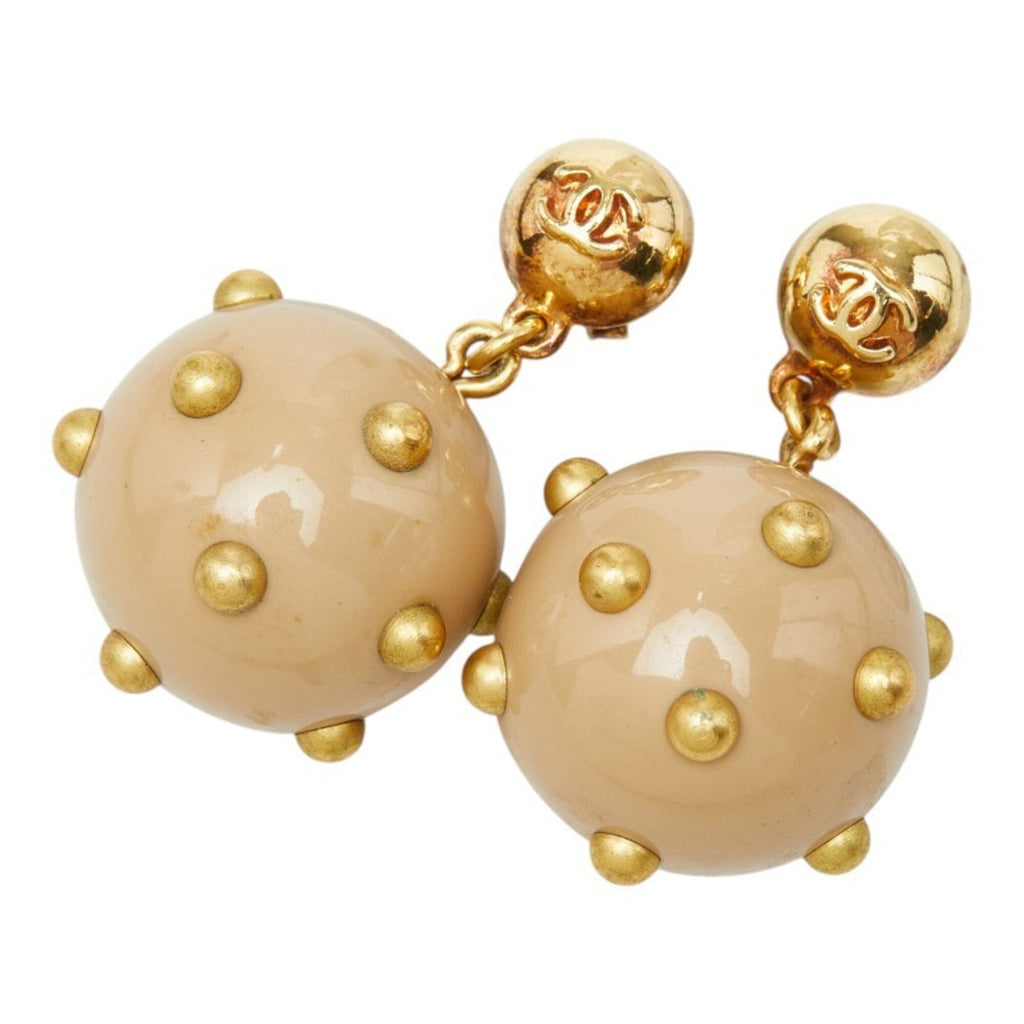 CC Logo Stud Ball Earrings Gold-Tone Metal
