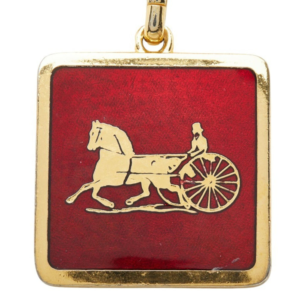 Macadam Carriage Square Plate Pendant Necklace Gold and Red