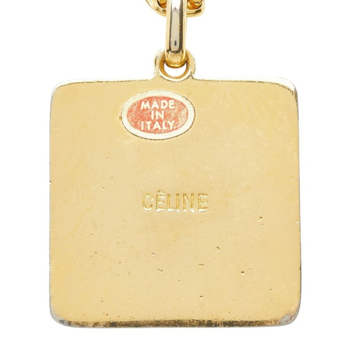 Macadam Carriage Square Plate Pendant Necklace Gold and Red