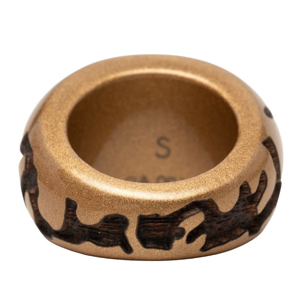 Band Ring Brown Wood and Metallic Gold