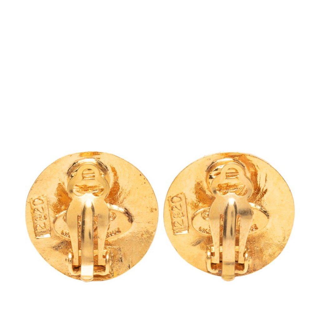 CC Logo Round Clip-On Earrings Metal Gold-Tone Metal