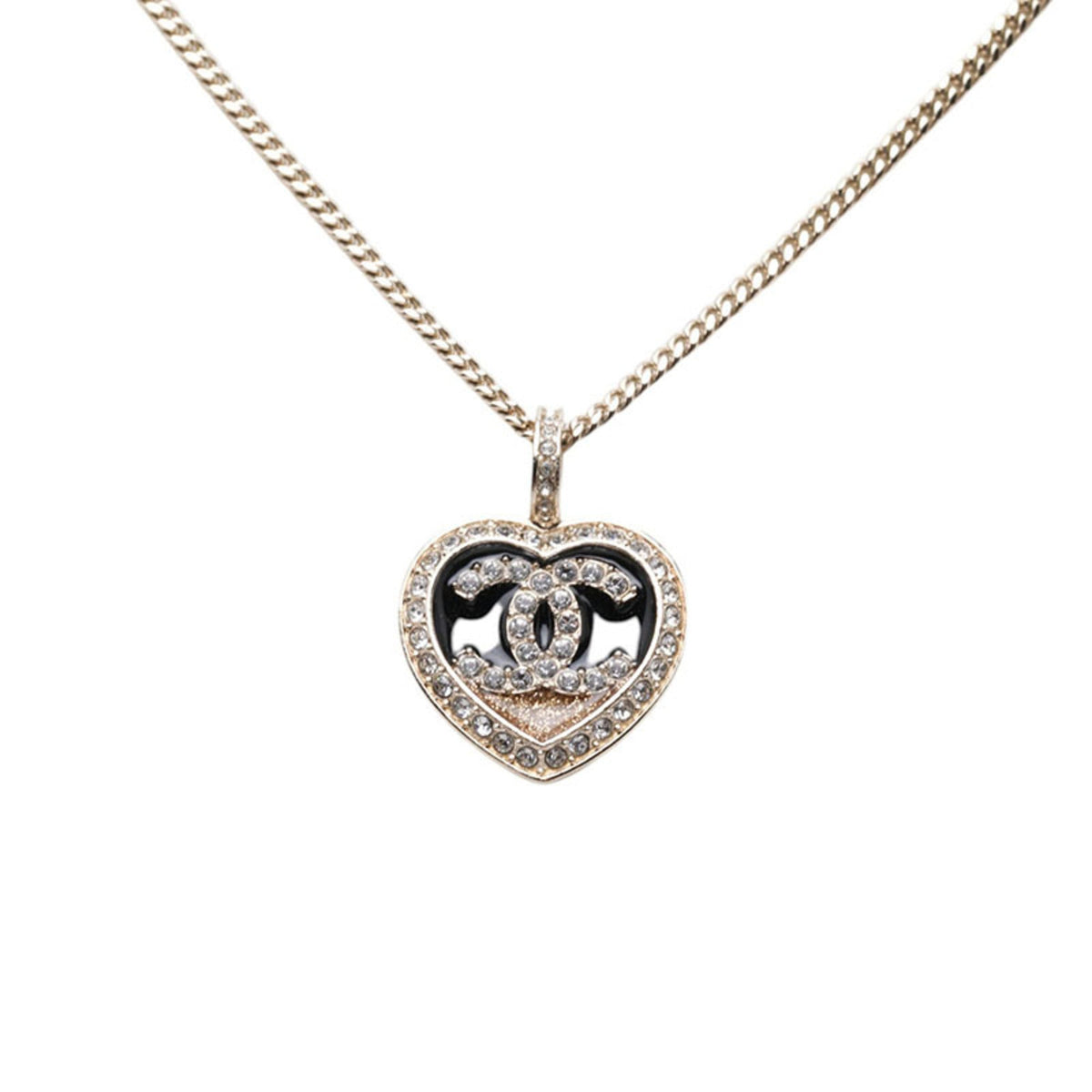 CC Logo Heart Pendant Necklace Gold-Tone Metal