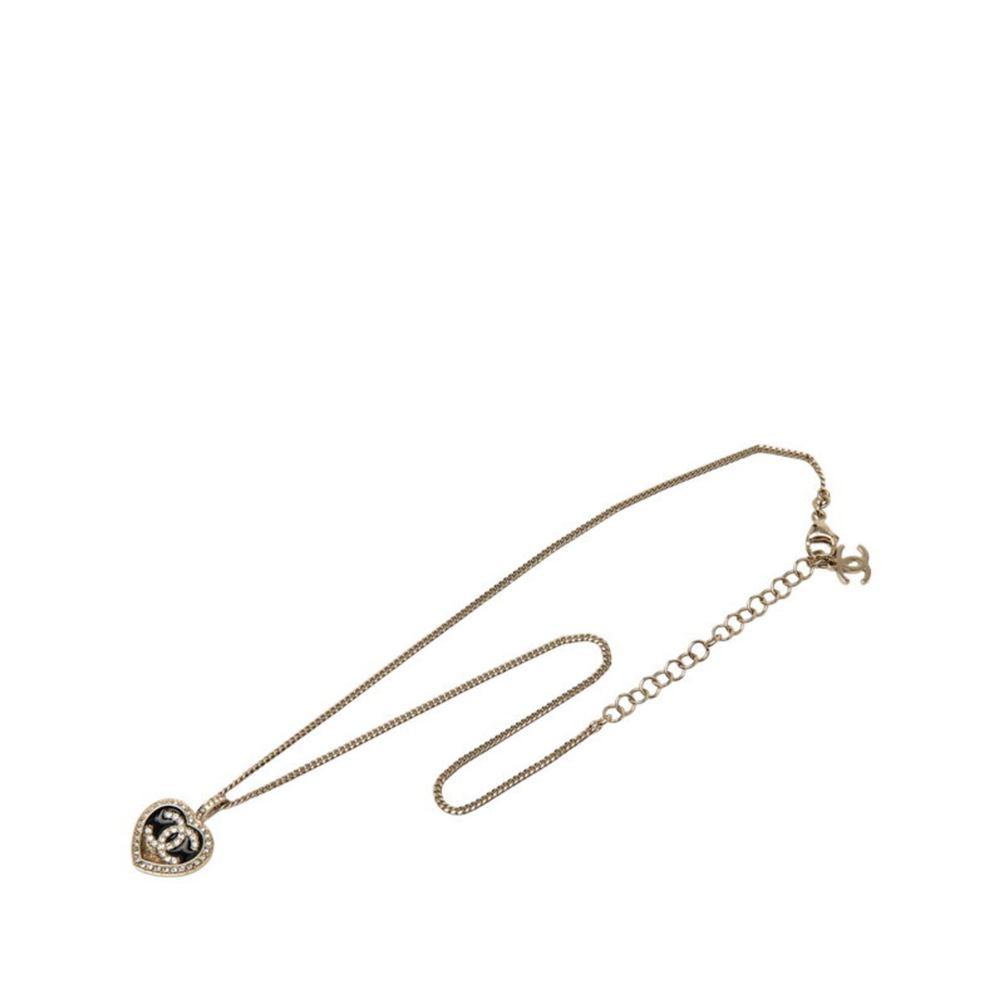 CC Logo Heart Pendant Necklace Gold-Tone Metal