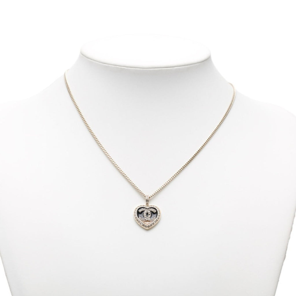 CC Logo Heart Pendant Necklace Gold-Tone Metal