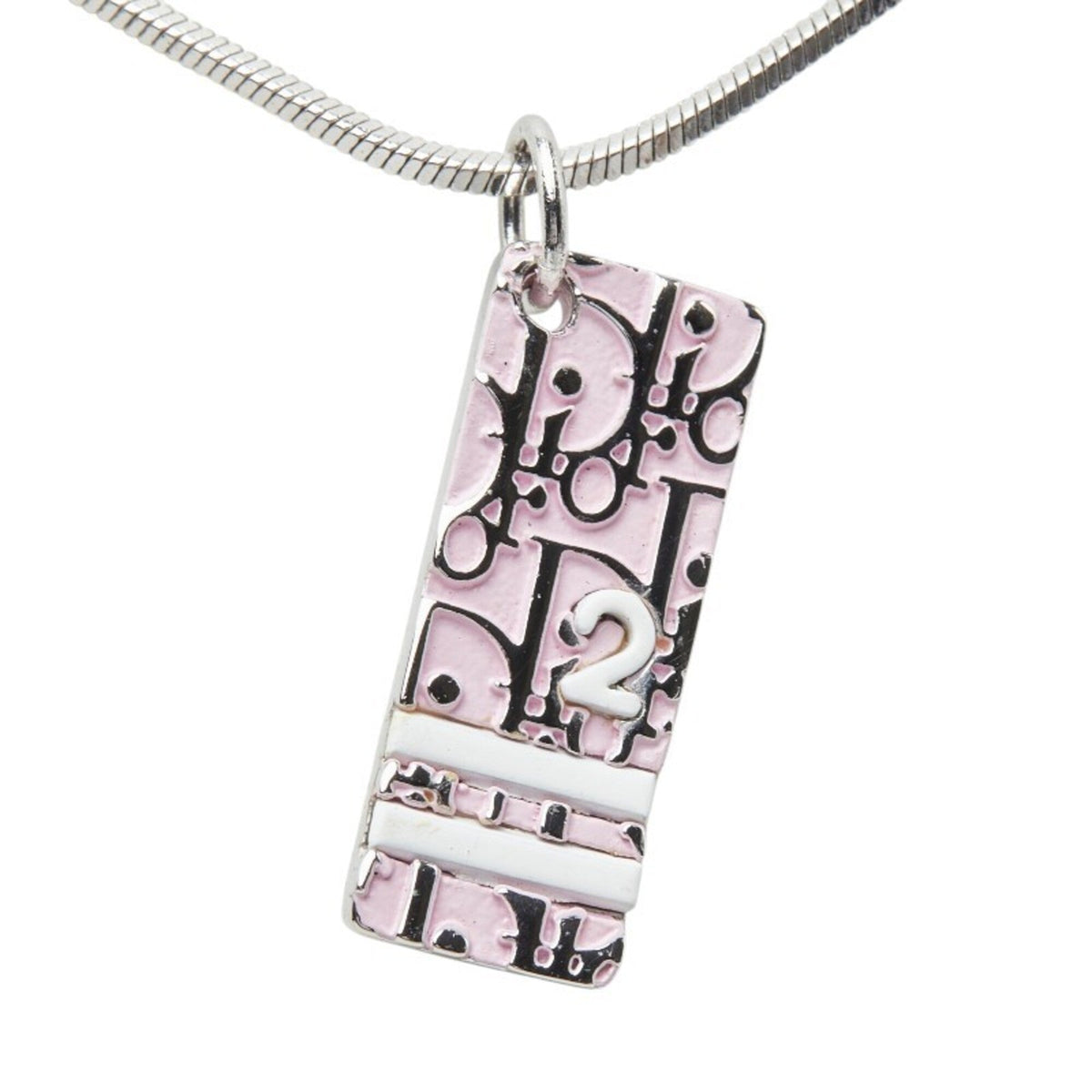 Trotter Plate Pendant Necklace Pink and Silver Metal