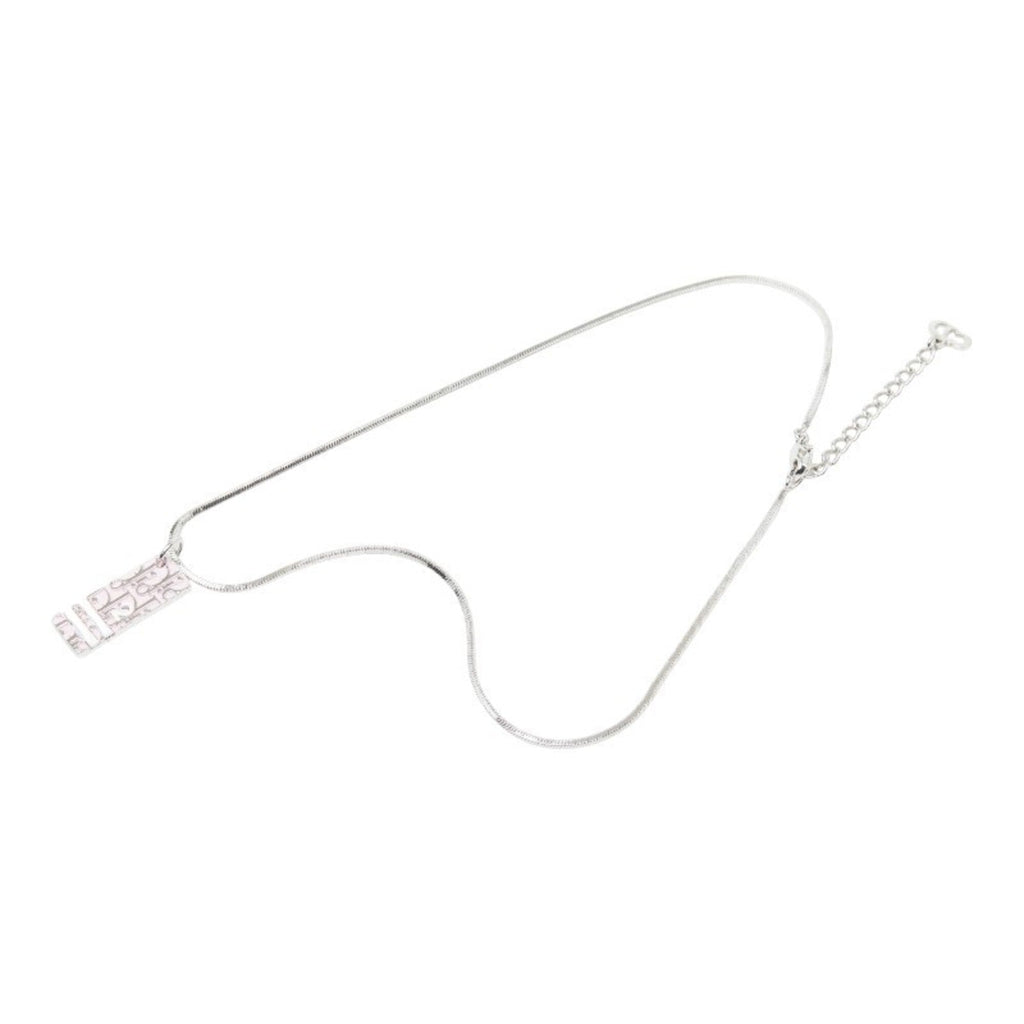 Trotter Plate Pendant Necklace Pink and Silver Metal