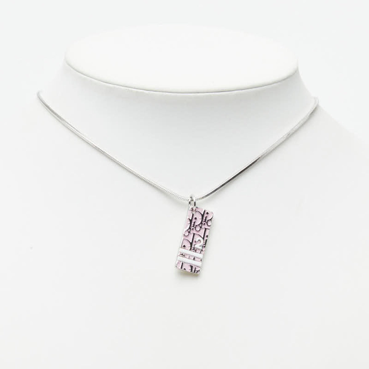 Trotter Plate Pendant Necklace Pink and Silver Metal