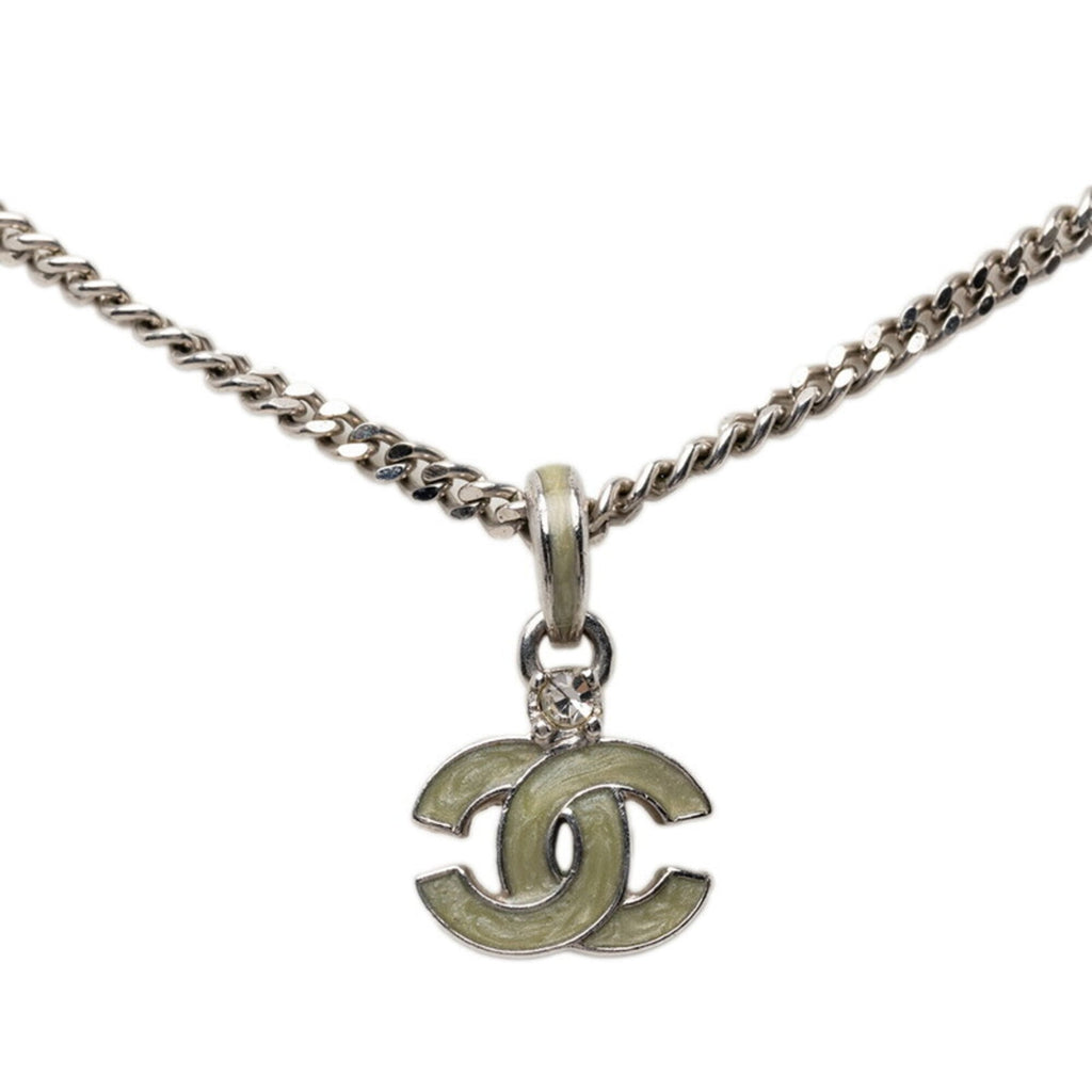 CC Logo Pendant Necklace Silver-Tone Metal