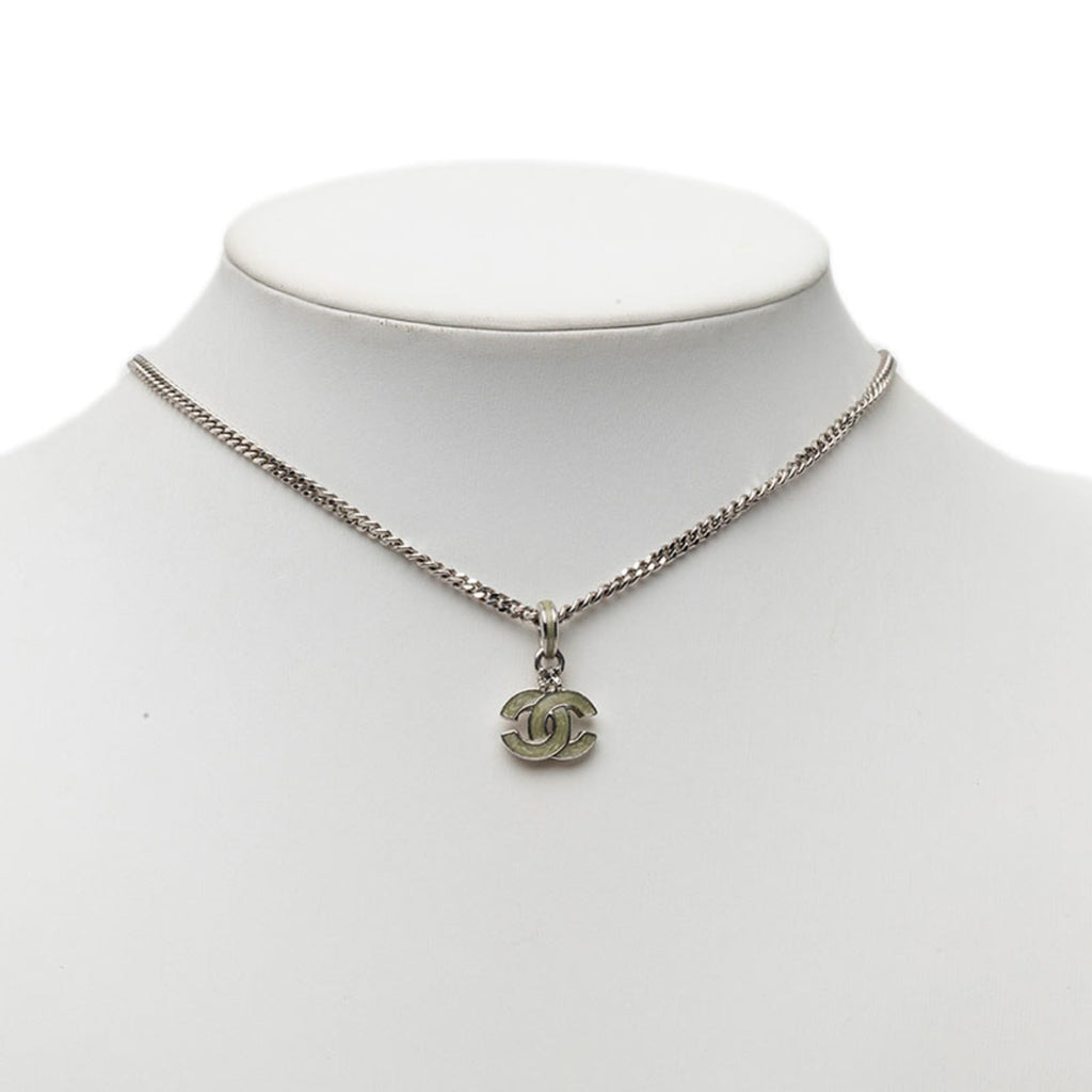 CC Logo Pendant Necklace Silver-Tone Metal