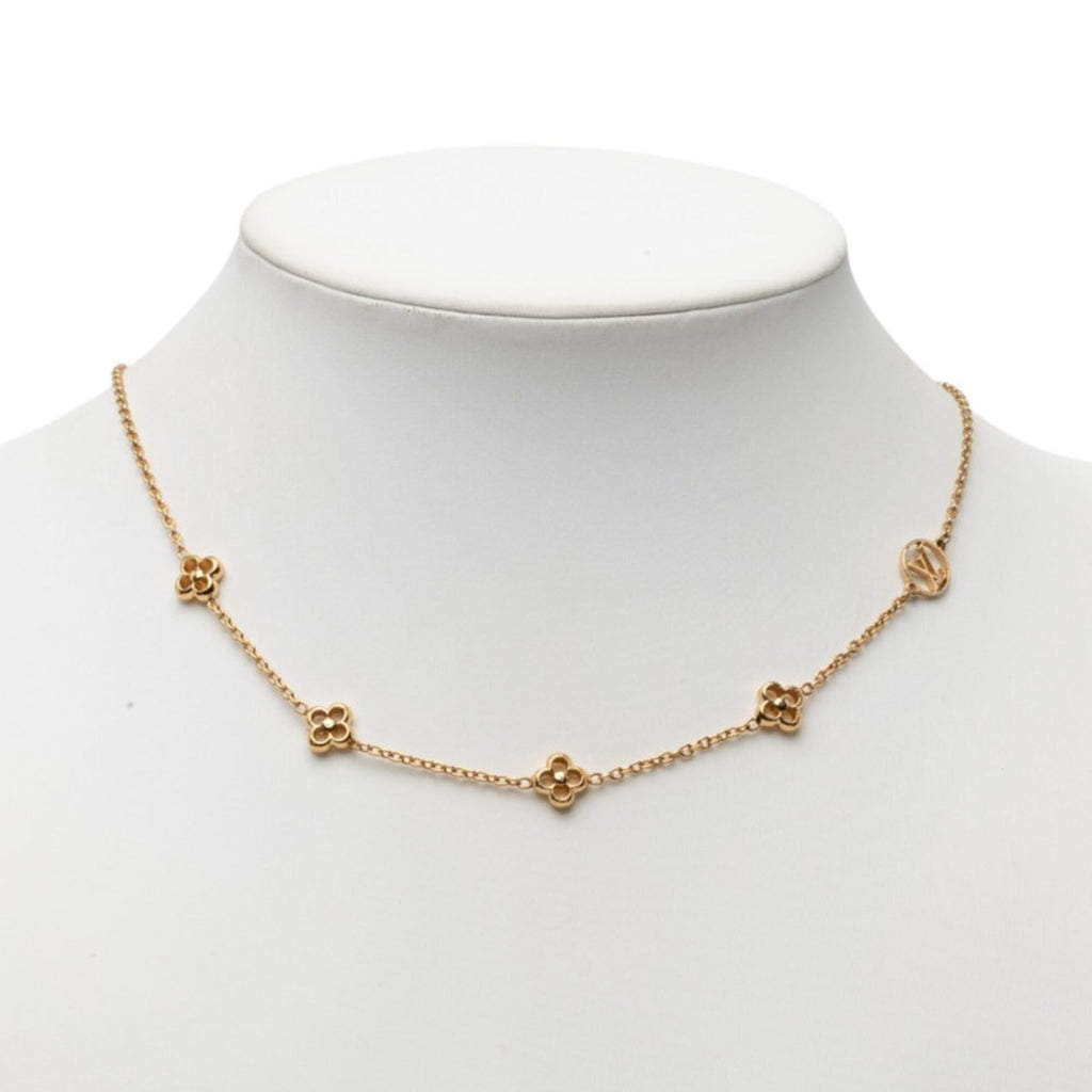 Monogram Flowerful Pendant Necklace Gold Plated