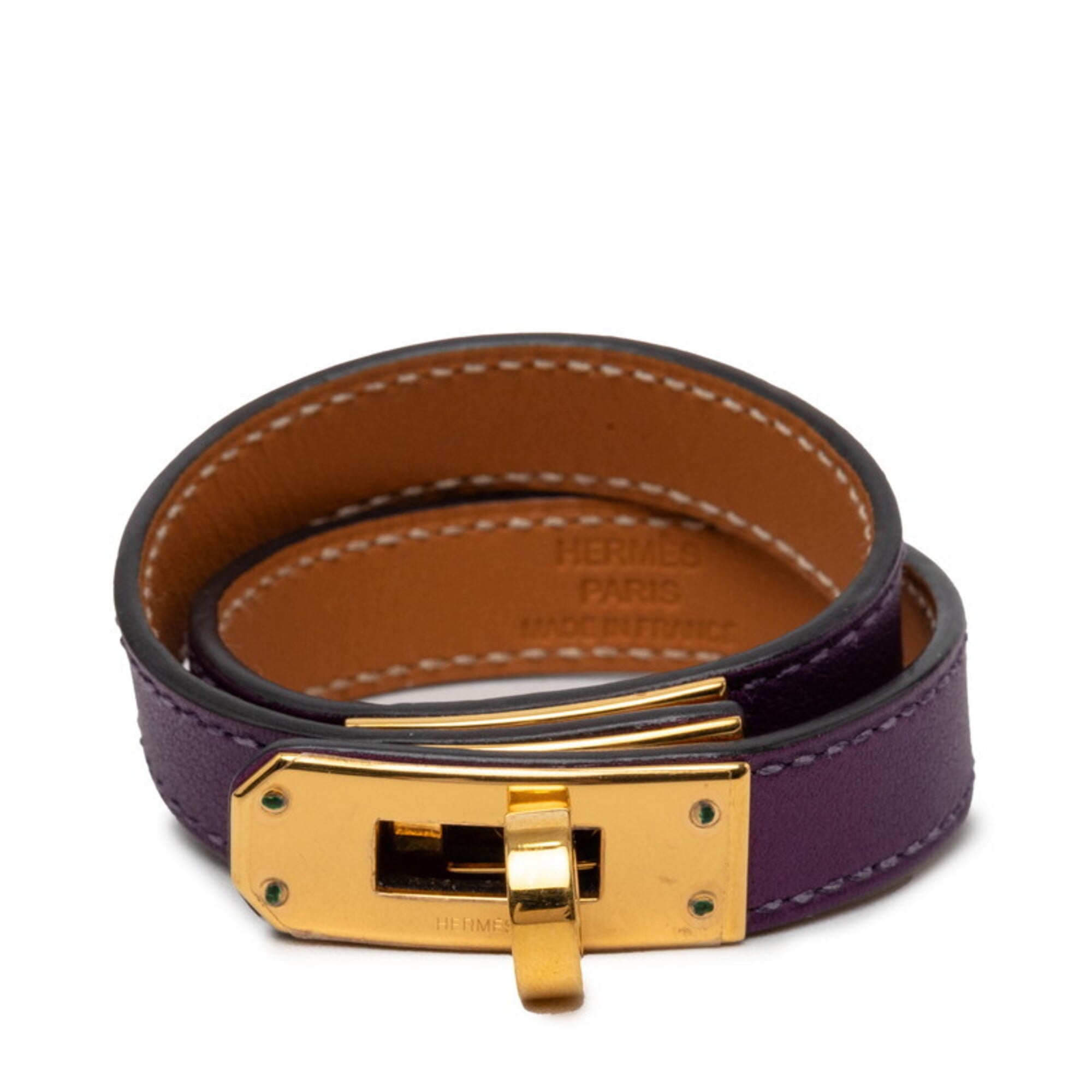Kelly Double Tour Bracelet Swift Leather Gold Hardware Purple