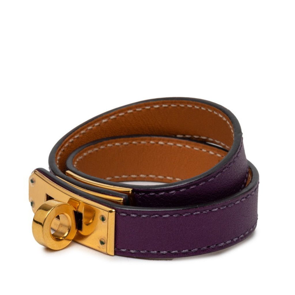 Kelly Double Tour Bracelet Swift Leather Gold Hardware Purple