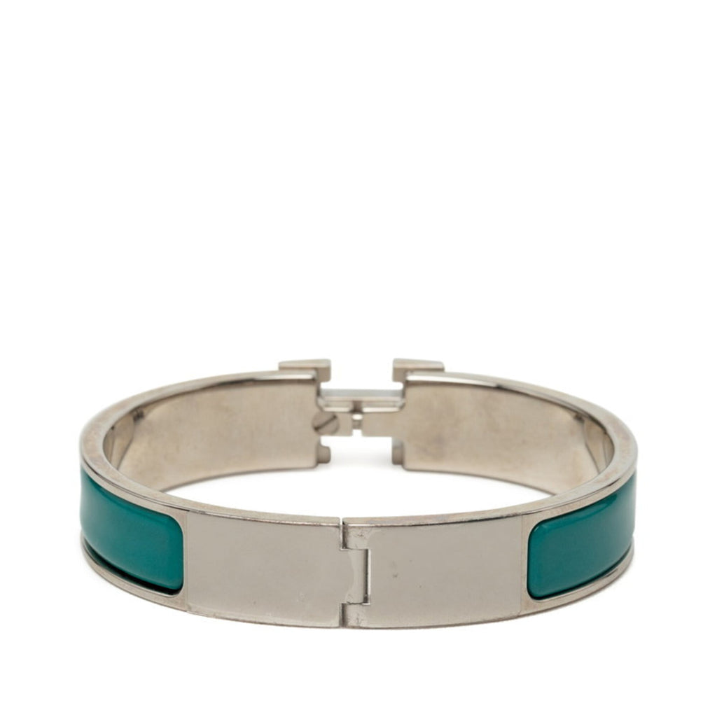 Click H Bracelet Metal Green and Silver with Enamel