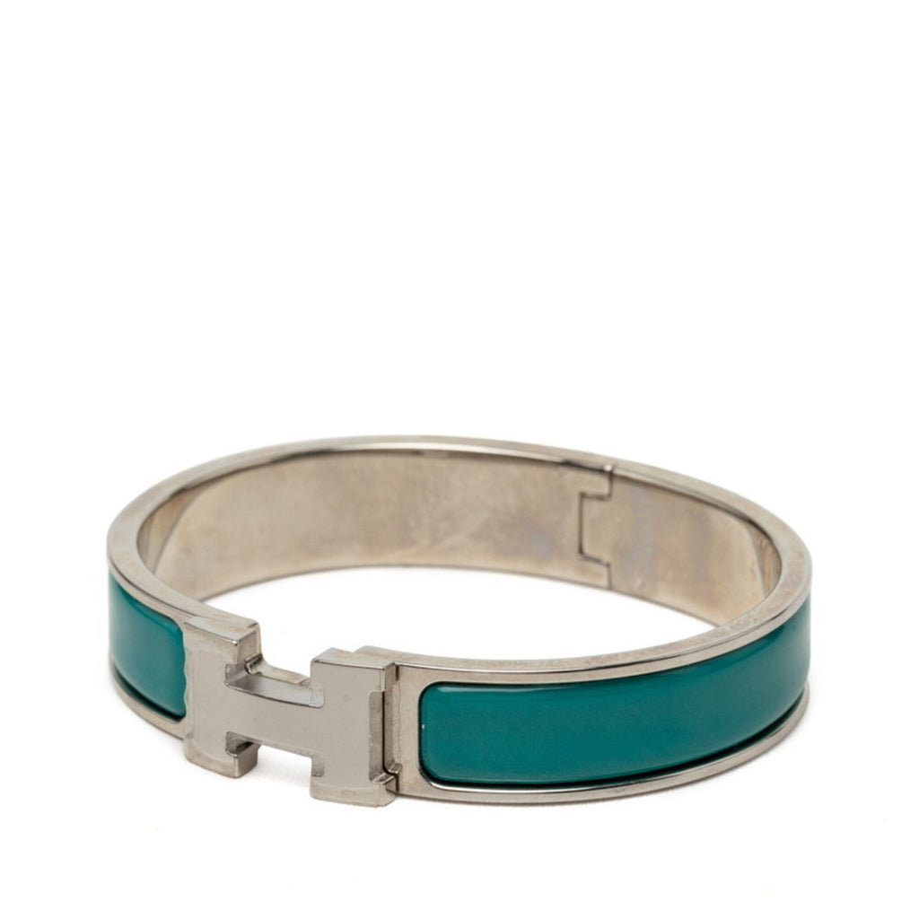Click H Bracelet Metal Green and Silver with Enamel