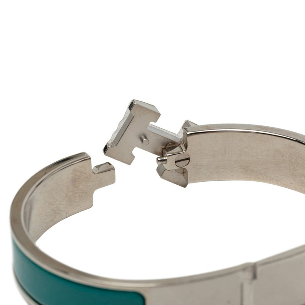 Click H Bracelet Metal Green and Silver with Enamel