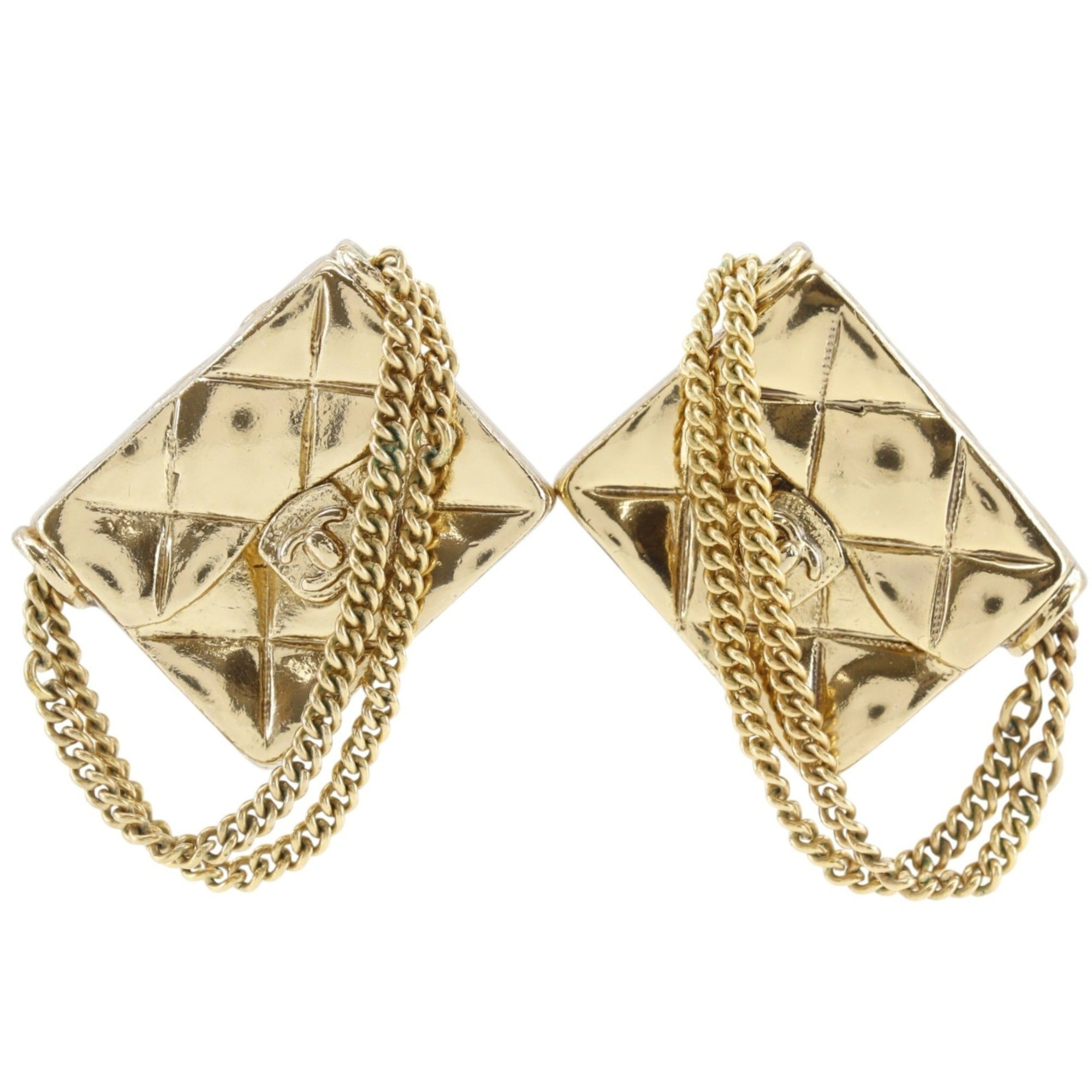 Matelasse Bag Motif Clip Earrings Metal