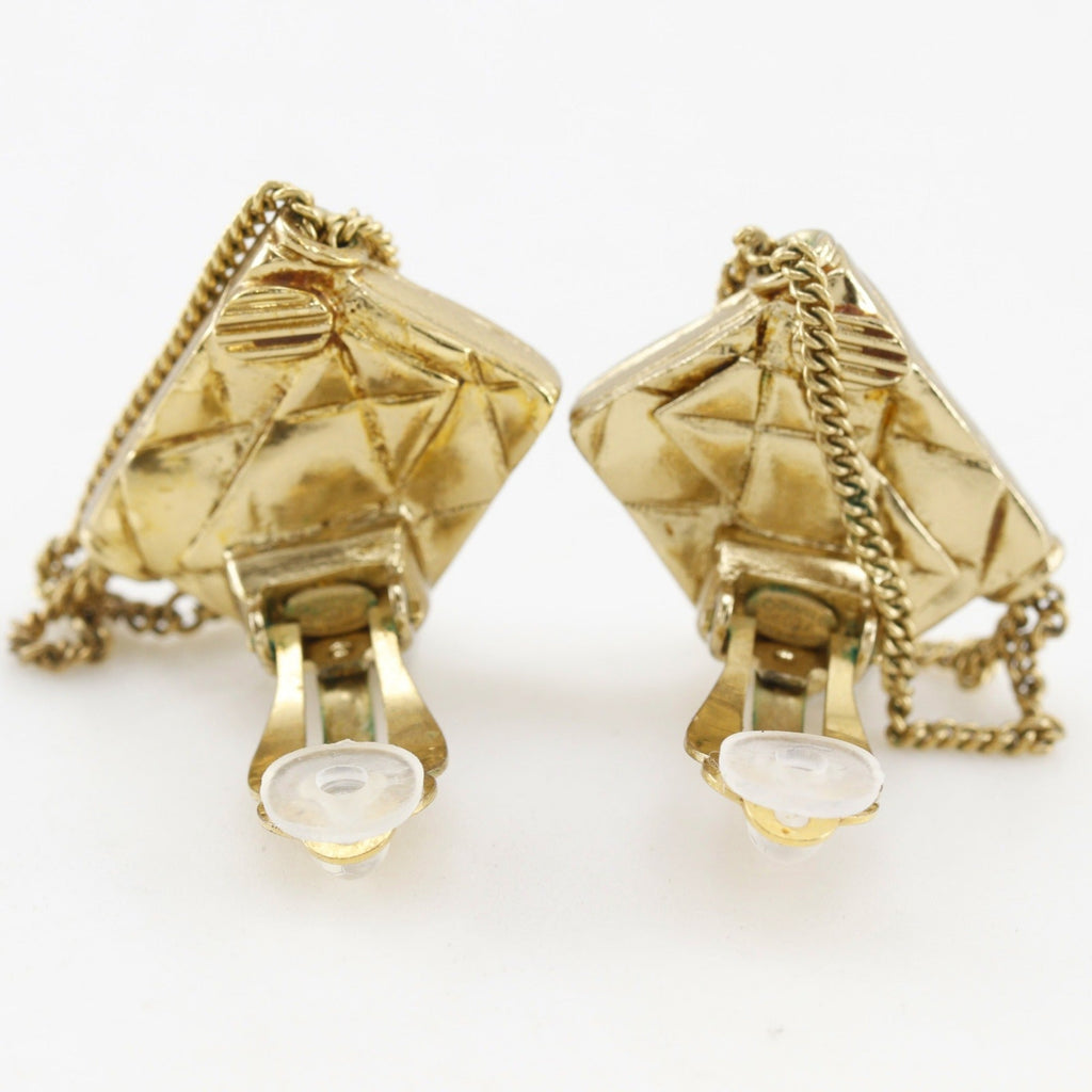 Matelasse Bag Motif Clip Earrings Metal