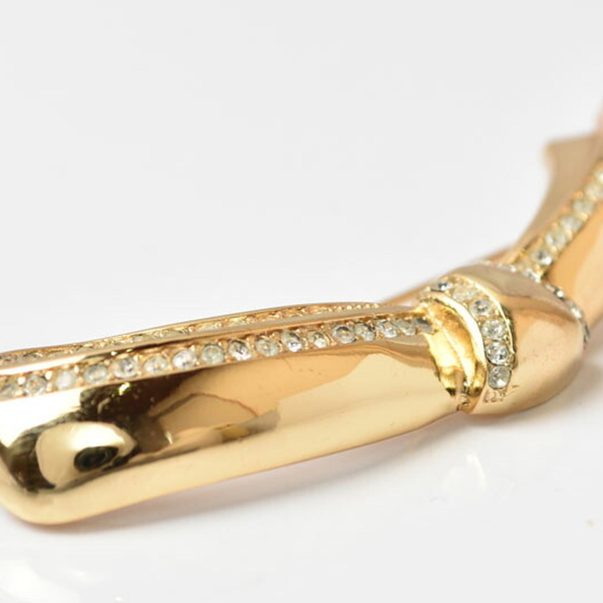 Ribbon Motif Brooch Gold Rhinestone