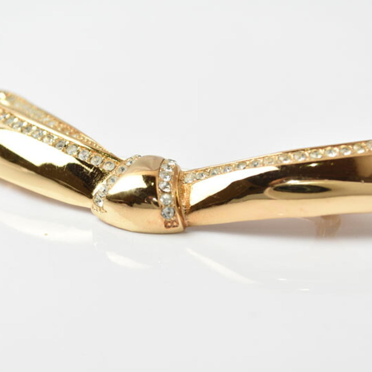 Ribbon Motif Brooch Gold Rhinestone