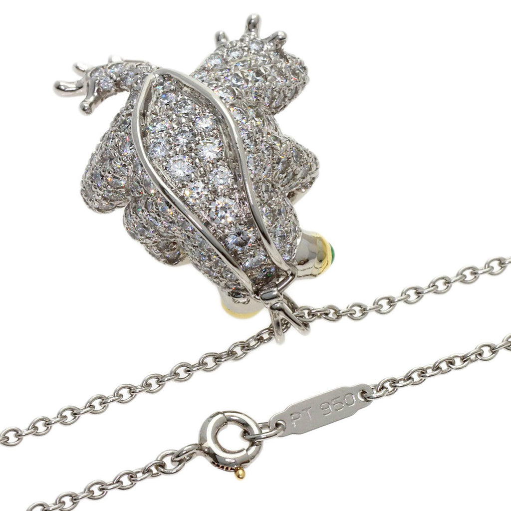 Frog Motif Pendant Necklace Platinum and 18K Yellow Gold with Pearl Diamond and Emerald