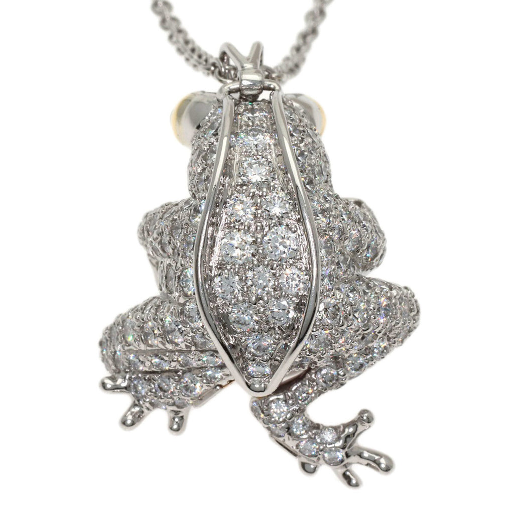 Frog Motif Pendant Necklace Platinum and 18K Yellow Gold with Pearl Diamond and Emerald