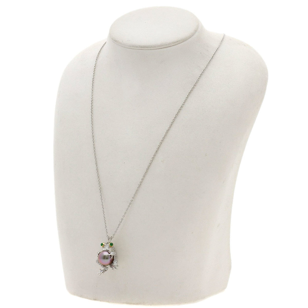 Frog Motif Pendant Necklace Platinum and 18K Yellow Gold with Pearl Diamond and Emerald