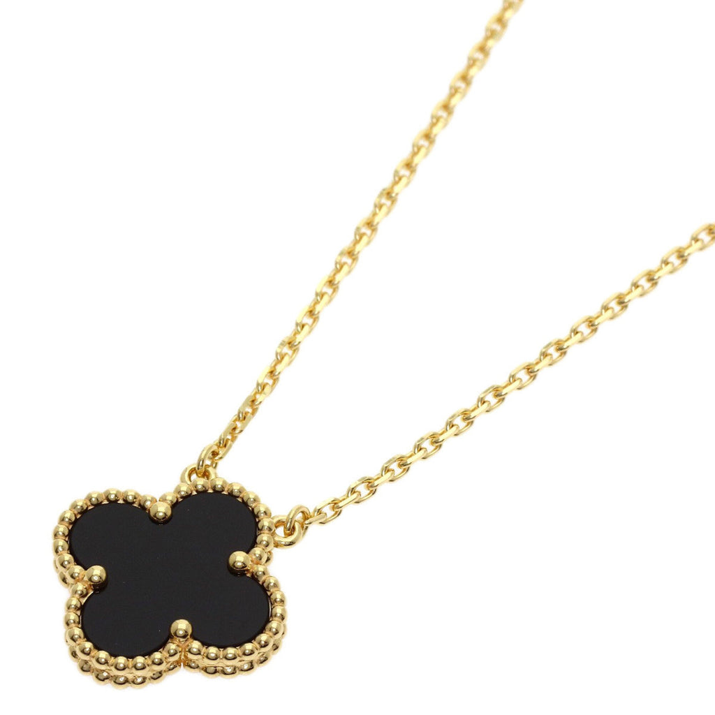 Vintage Alhambra Pendant Necklace 18K Yellow Gold and Onyx