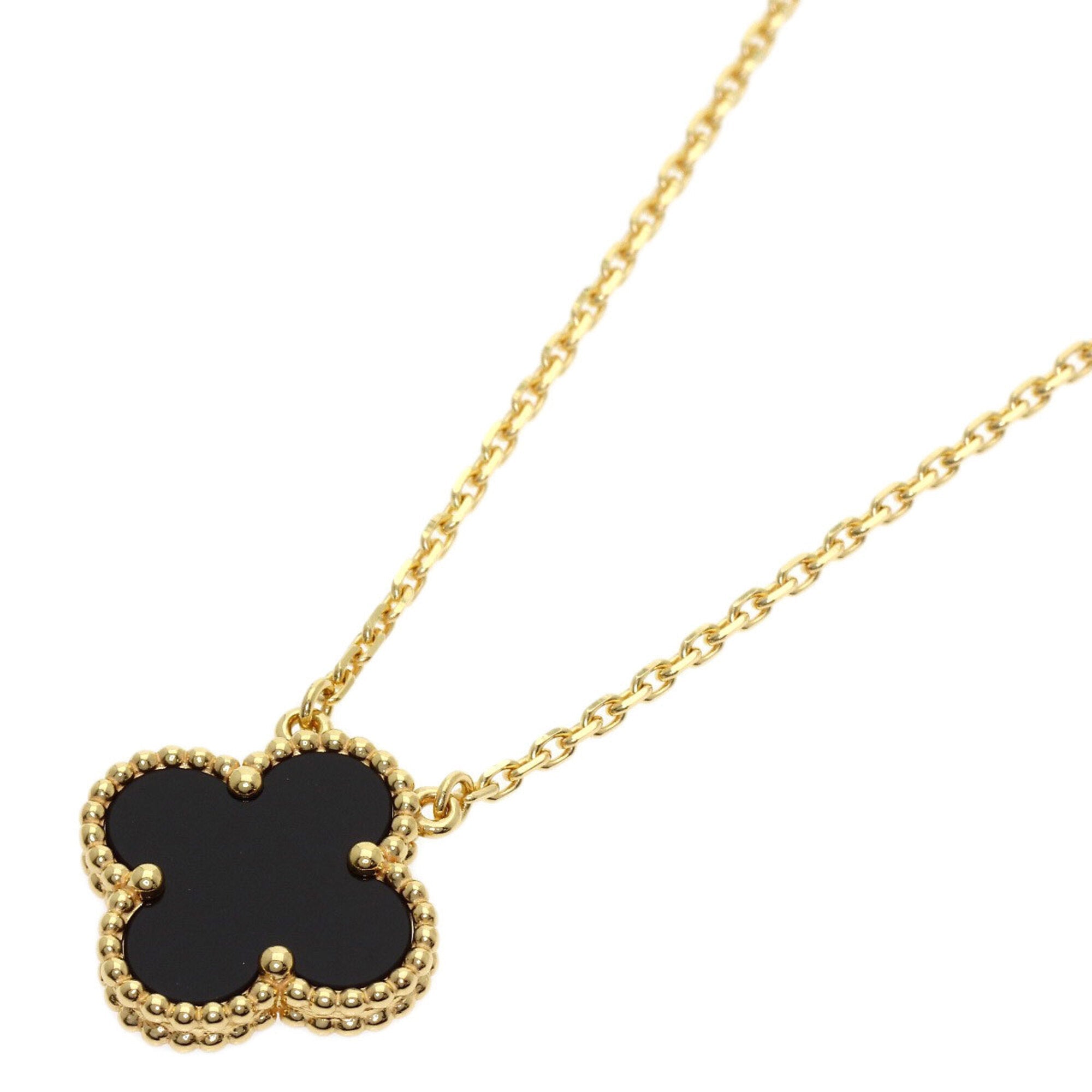 Vintage Alhambra Pendant Necklace 18K Yellow Gold and Onyx
