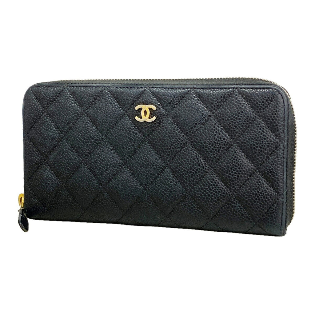 Zip Around Wallet Quilted Caviar Long