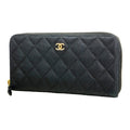 Zip Around Wallet Quilted Caviar Long