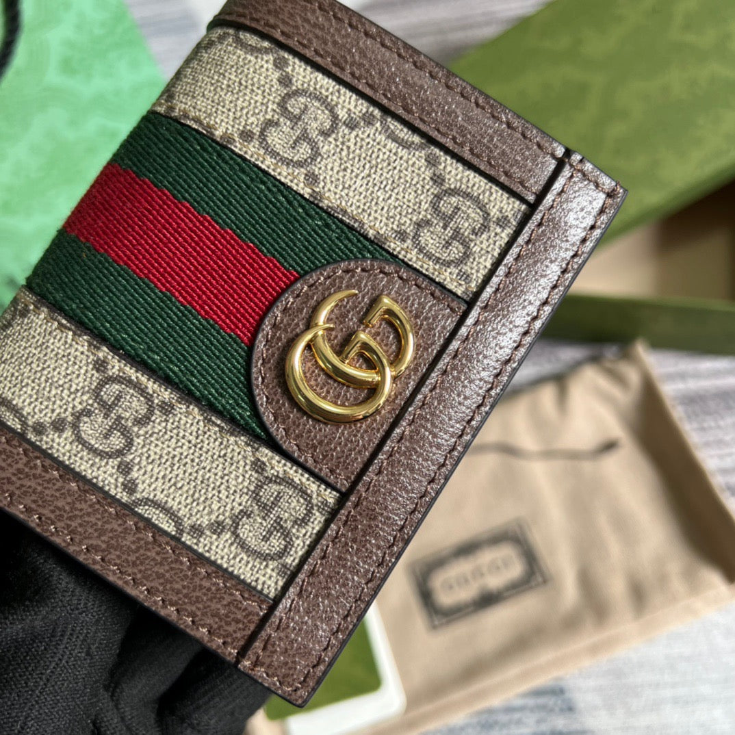 Ophidia GG Card Case Wallet Supreme Canvas Beige For Women‎ 4.3in/11cm 523155 96IWG 8745